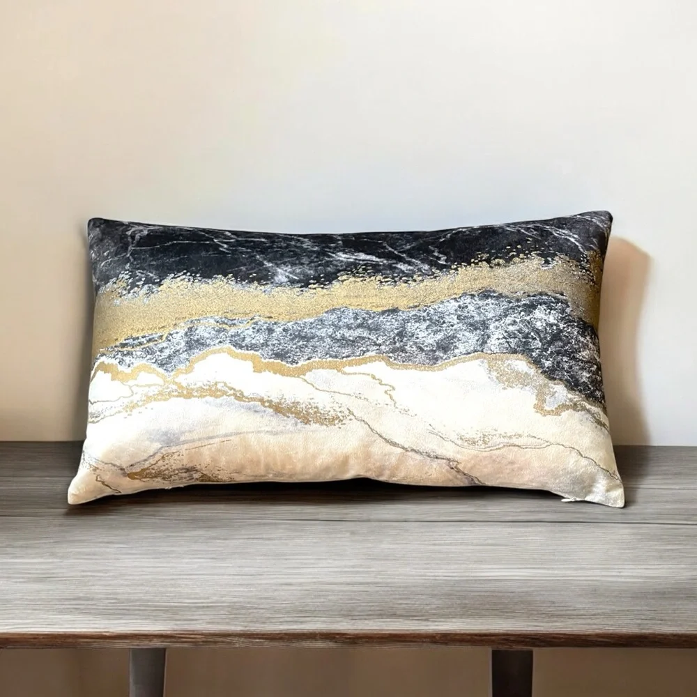 Callisto Home Black Agate Marble Velvet Throw Pillow 24